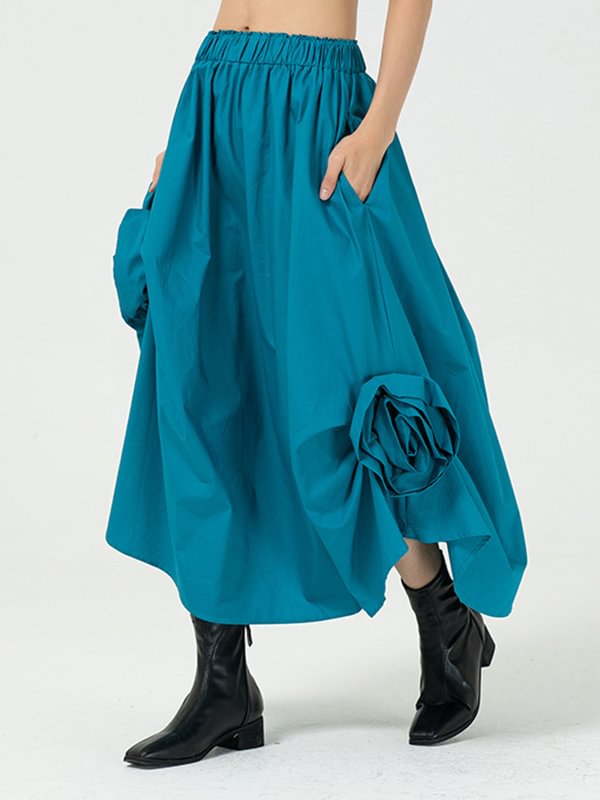 Original Personality Asymmetric Solid Color Flower Bud Skirt
