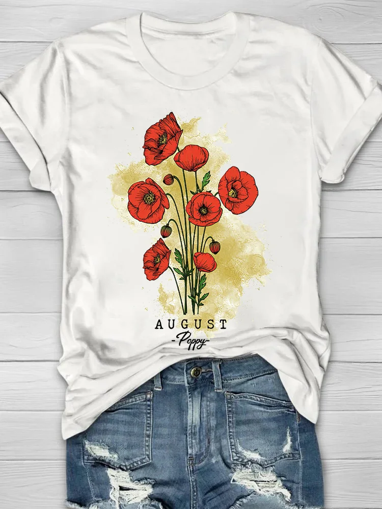 August Poppy Printed Crew Neck Women's T-shirt