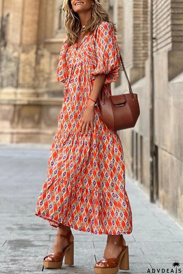 Fabulous Time Puff Sleeve Tiered Midi Dress