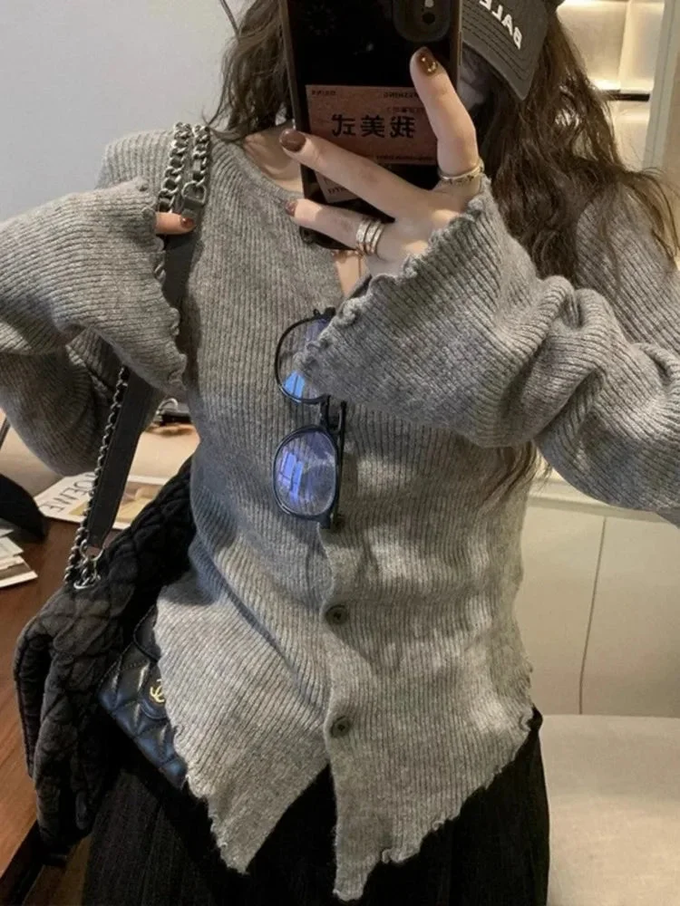 Tlbang Casual Knitted Bottoming Women's Tops Korean Grunge Solid Simple Grunge Sweaters 2024 Y2k Aesthetic Vintage Cardigans