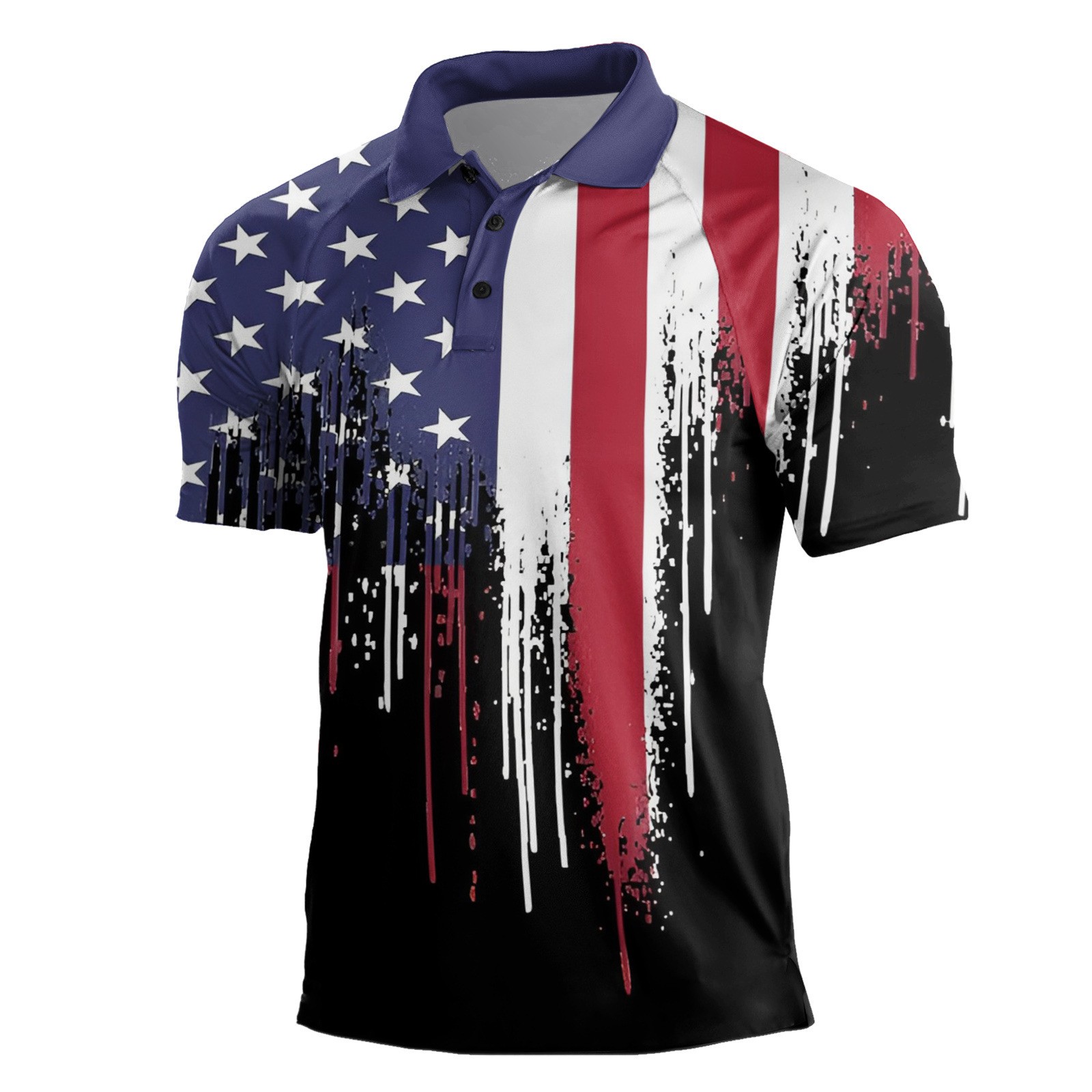 Men's Fashion Independence Day Printed Button POLO Shirt PLUSCLOTHESMAN