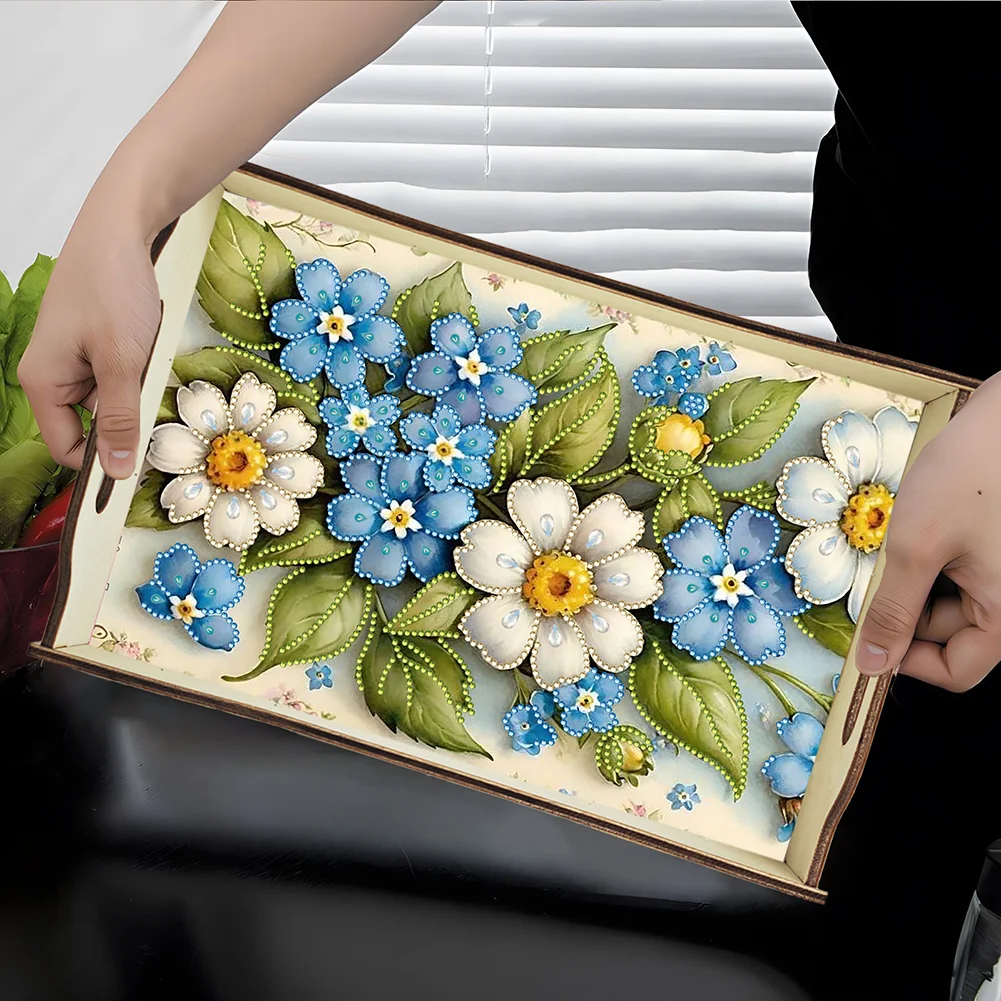 DIY Diamond Painted Dining Plate with Handle Wooden Food Tray Home Decor Gift