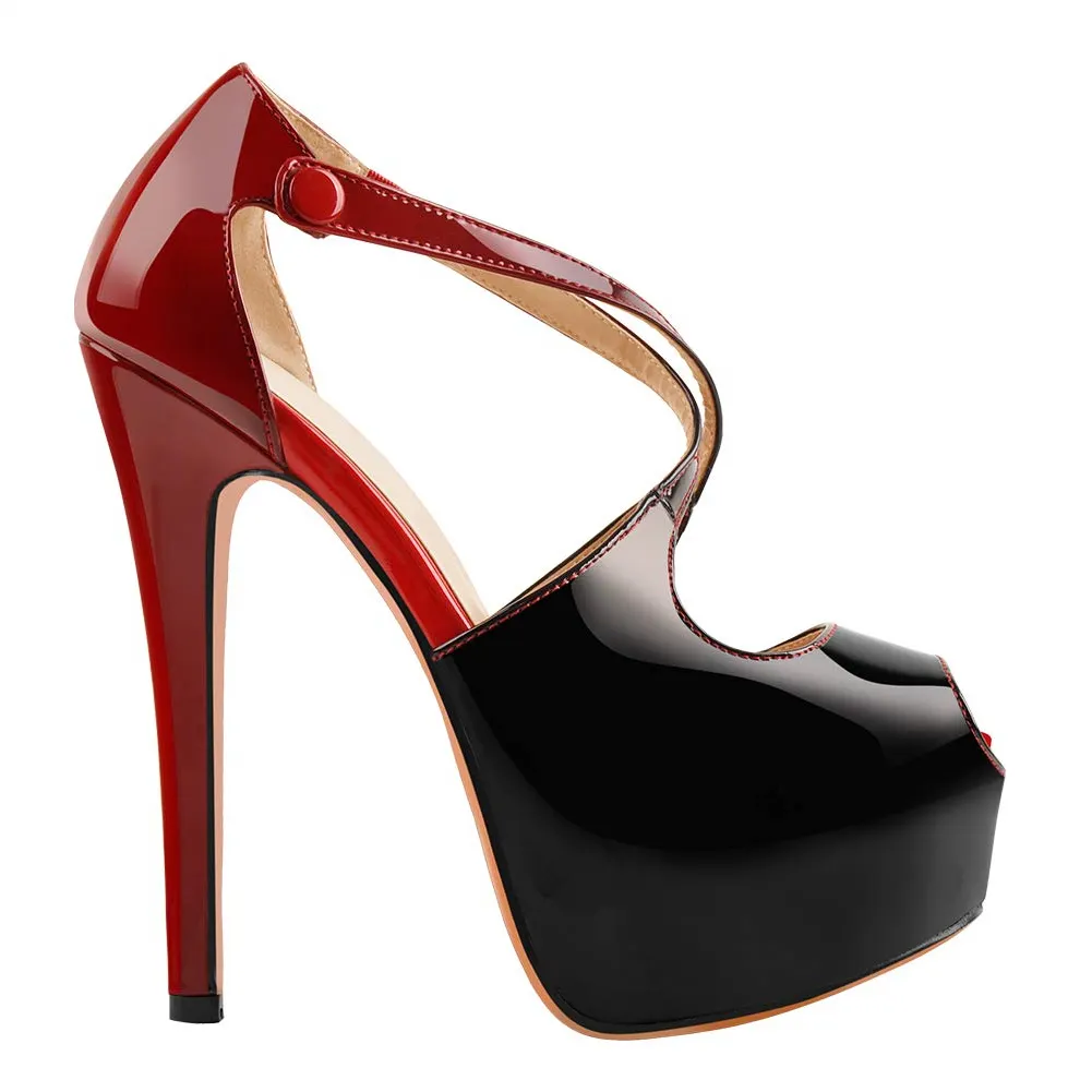 160mm Women's Platform Peep Toe Stiletto Ankle Crisscross Strap High Heeled Sandals-vocosishoes