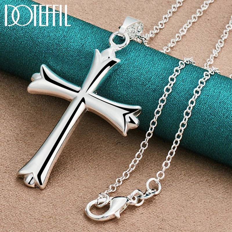 DOTEFFIL 925 Sterling Silver 16-30 Inch Snake Chain Cross Pendant Necklace For Women Man Jewelry