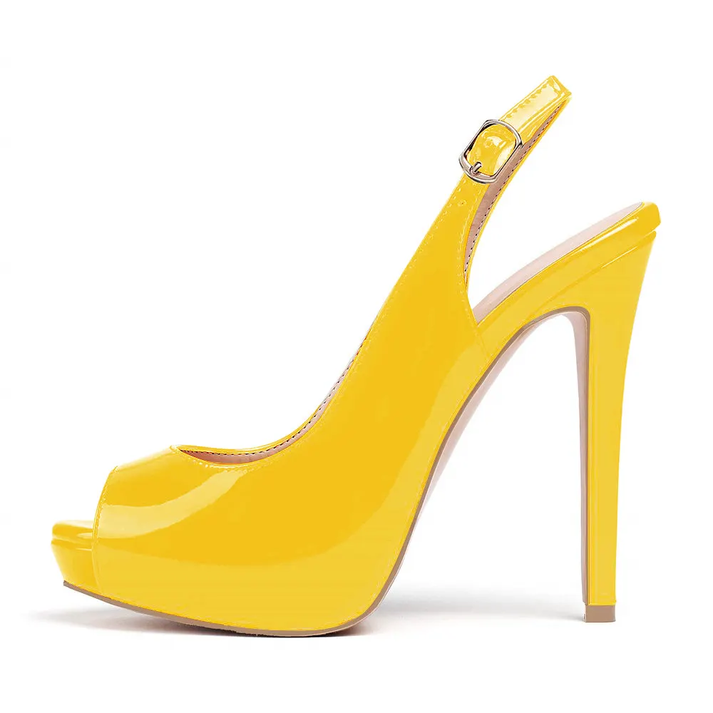 120cm/4.72inch Women's Strap Slingback Sandals Peep Toe Platform Stilettos Patent Heels