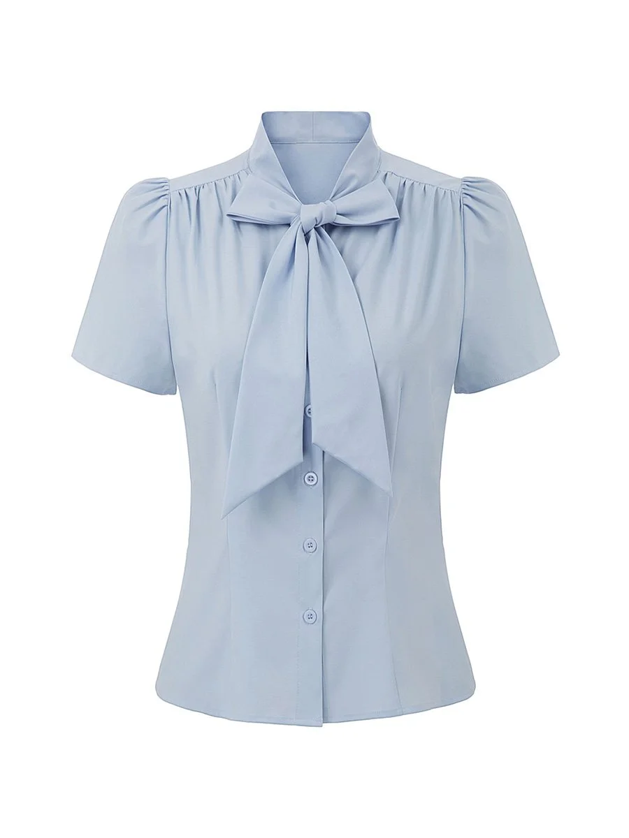 1960s Short Sleeve Blouse for Office Lady with Bow Tie