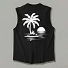 Men's Casual Coconut Tree & Sun Print Round Neck Tank Top by Inlyline