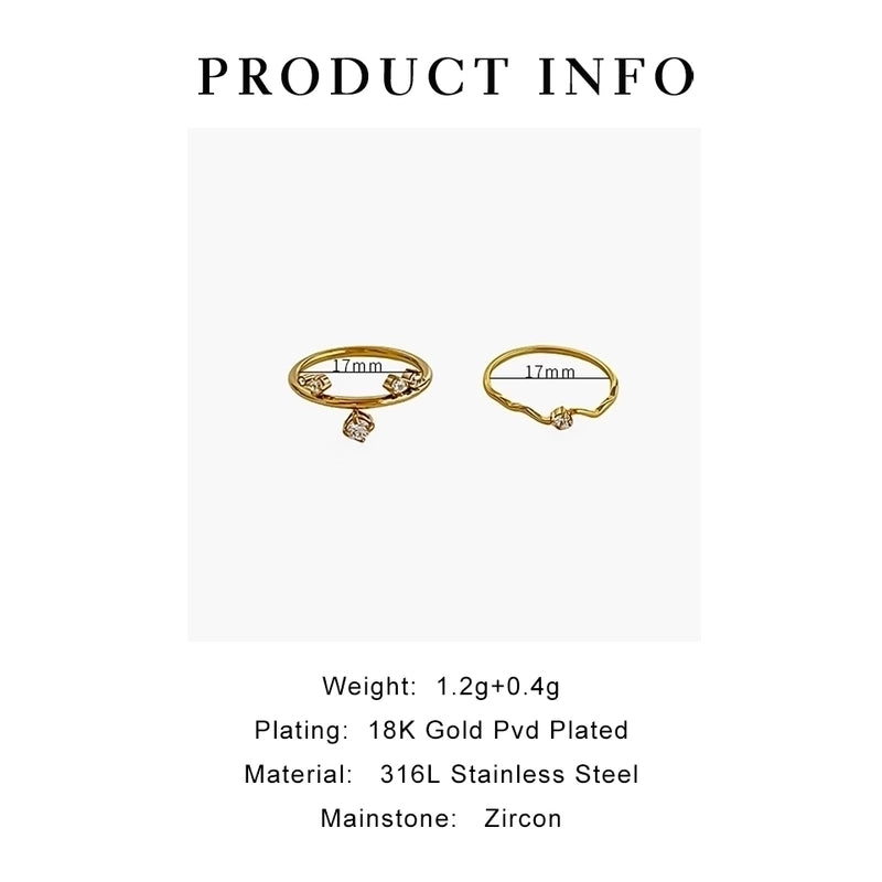 Commute Korean Style Geometric 316L Stainless Steel  Zircon 18K Gold Plated Irregular Inlay Rings