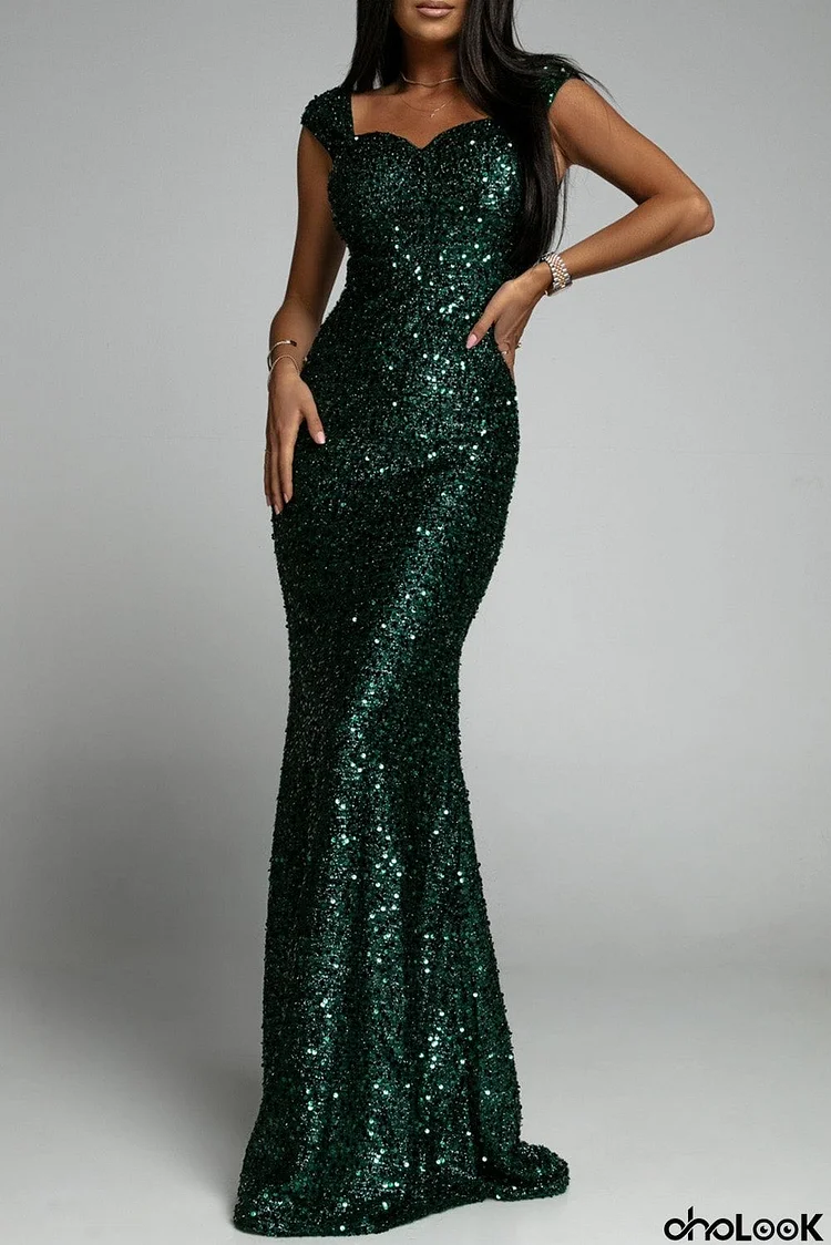 Sweetheart Neck Long Sequin Prom Dress