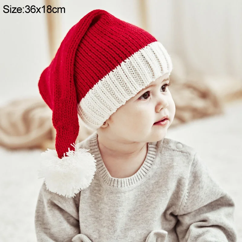 2022 Knitted Christmas Hat Cute Pompom Adult Child Soft Beanie Santa Cap New Year Party Kids Gift Navidad Natal Noel Decoration