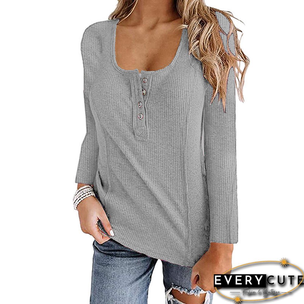 Casual U Neck Long Sleeve Top
