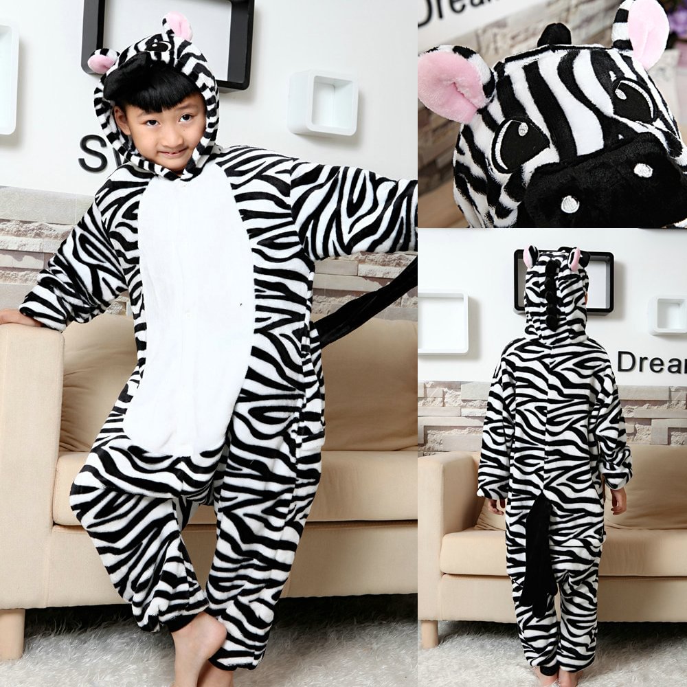 Zebra Kids Kigurumi Pajamas Animal Onesies Hoodie Costume-Pajamasbuy