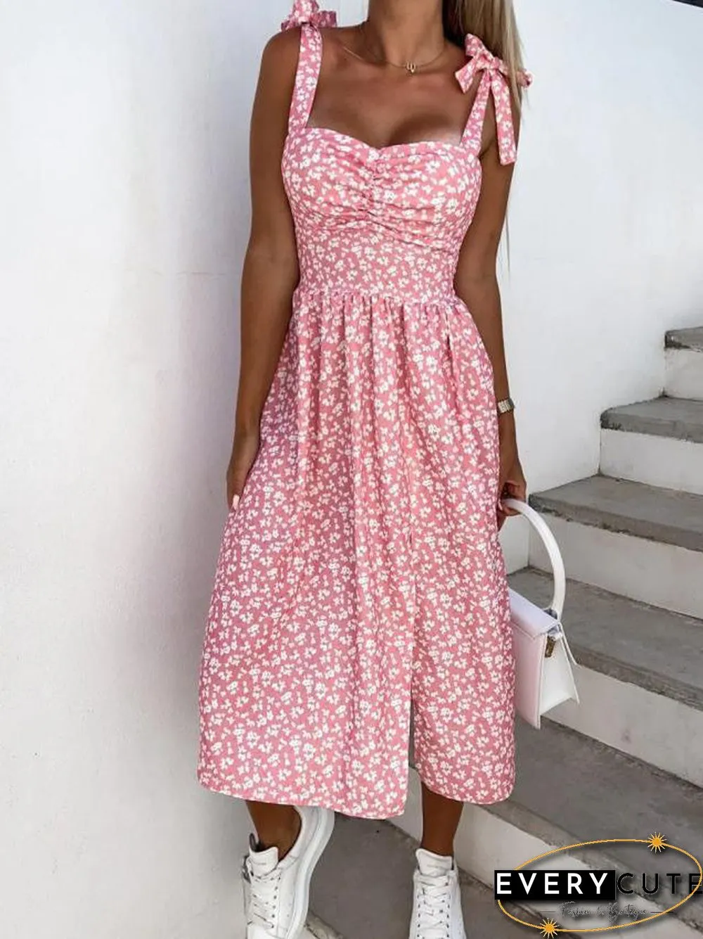 Women'S Dresses Suspender Print Sleeveless Slit Dress