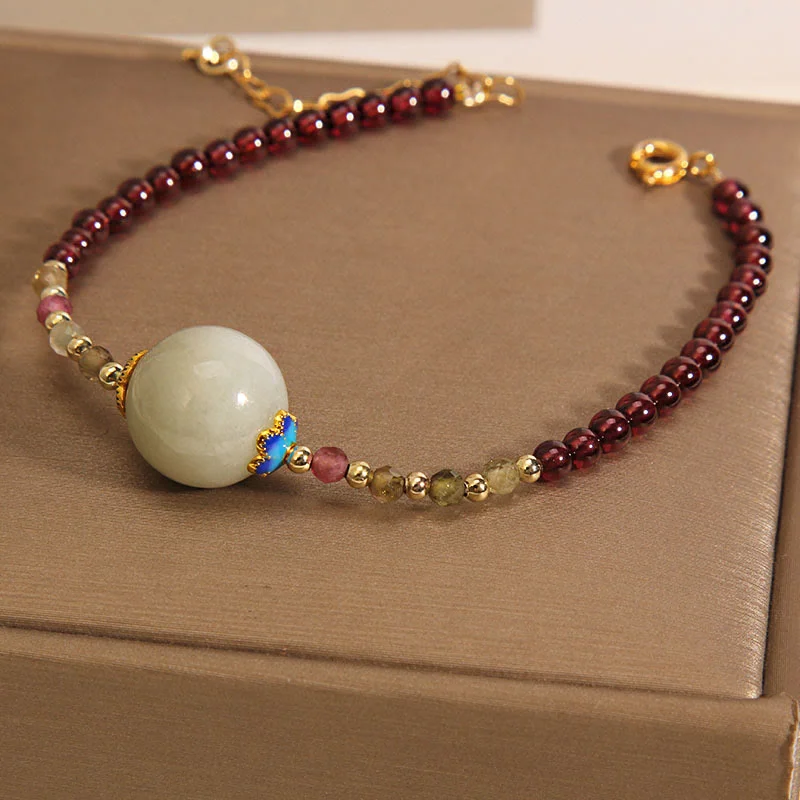 Garnet Jade Bead Peace Buckle Protection Bracelet
