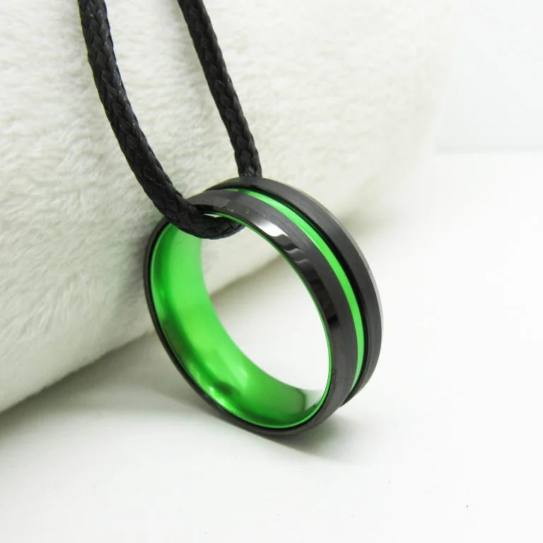 6MM 8MM Tungsten Black Inner Set Green Aluminum Couple Womens Or Mens Grooved Wedding Rings