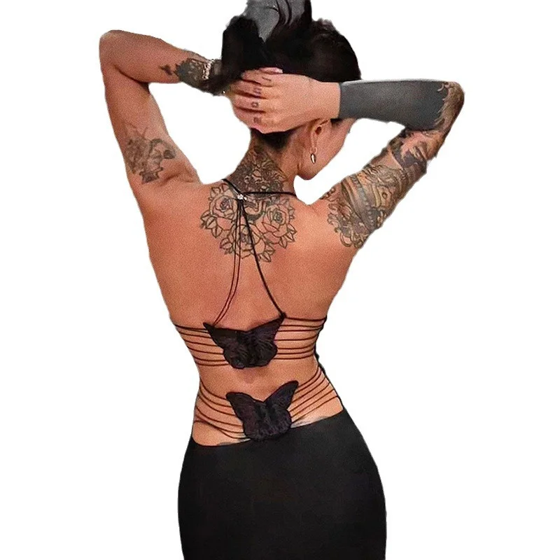 Uveng Uveng Summer New Women's Wear Sexy Temperament Sling Bow Exposed Back Slim Dress