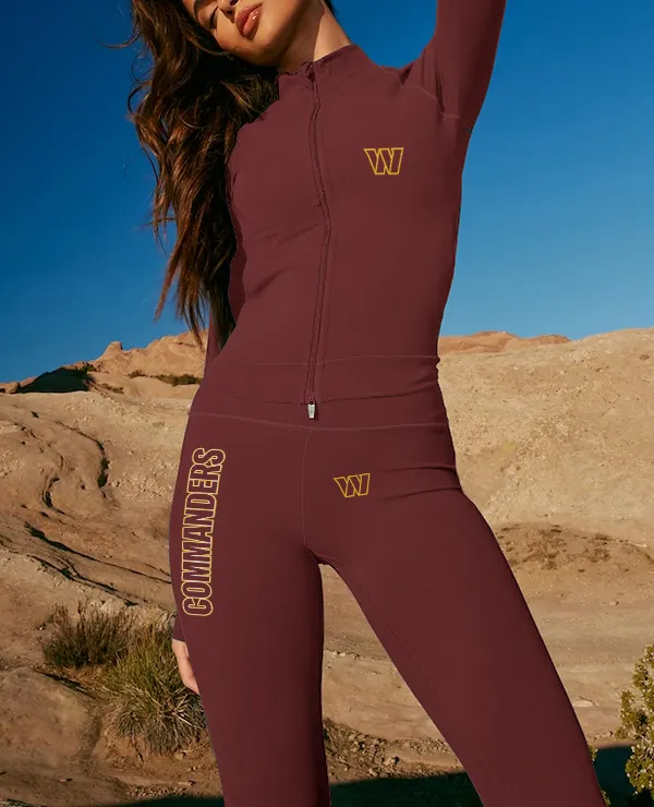 Washington Commanders  2 Piece Workout  Sets :Sculpt High Waist Gym Leggings & long Sleeve Sports Top