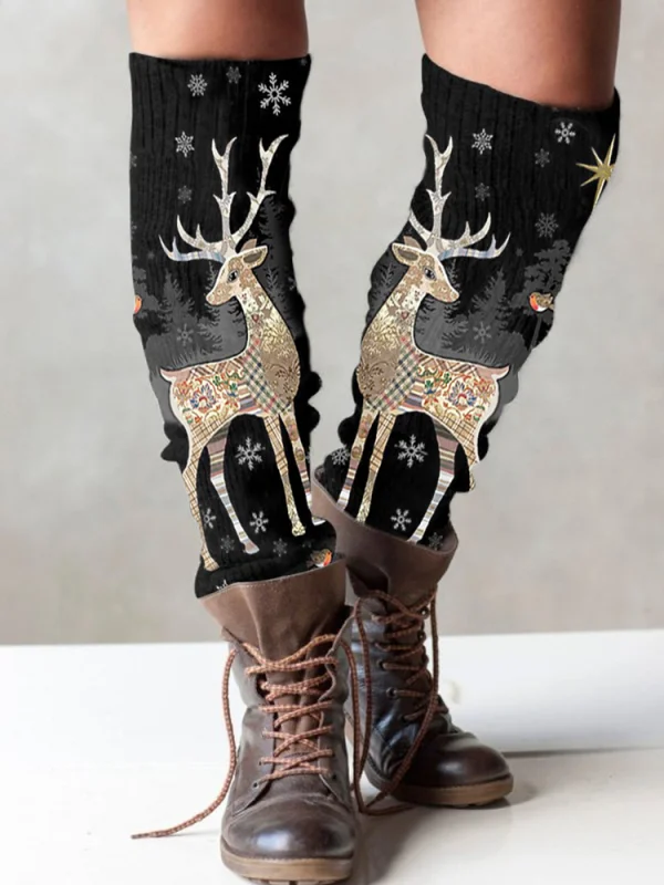 Christmas vintage print knitted boots cuffs leg warmer