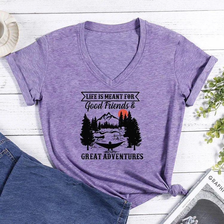 Camper Life Was Meant For Good Friends And Great Adventure V-neck T Shirt-Annaletters