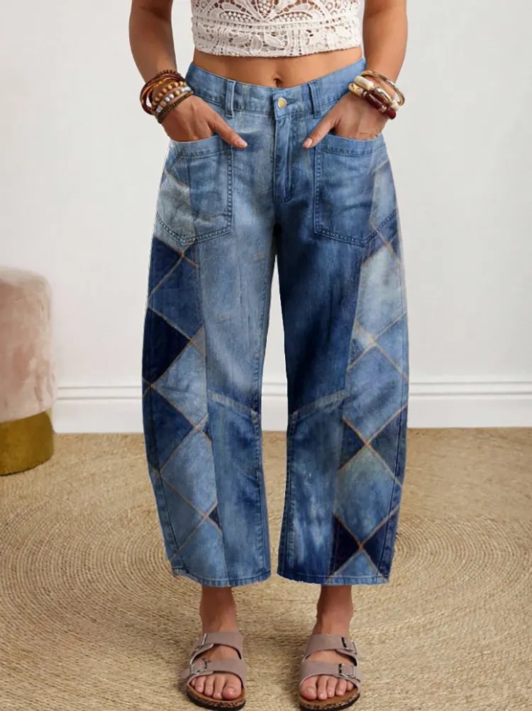 Ethnicity Patchwork Geometry Women's Art Print Jeans