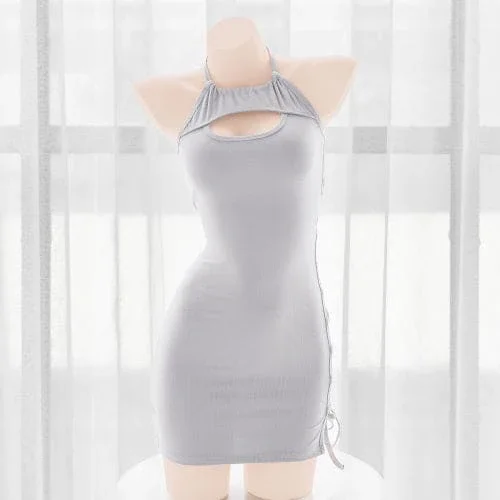 Lace up Side Hollow Out Gray Dress Lingerie SetO N90