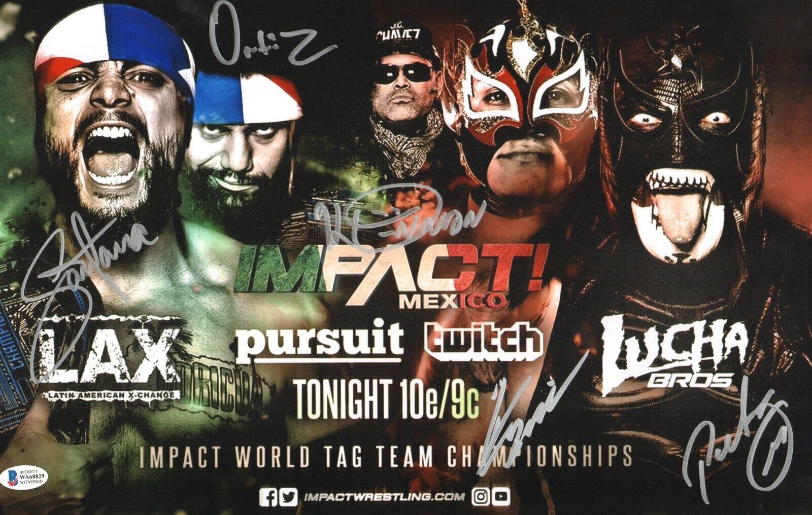 Pentagon Jr Rey Fenix Ortiz Santana Konnan Signed 11x17 Photo Poster painting BAS COA AEW Impact