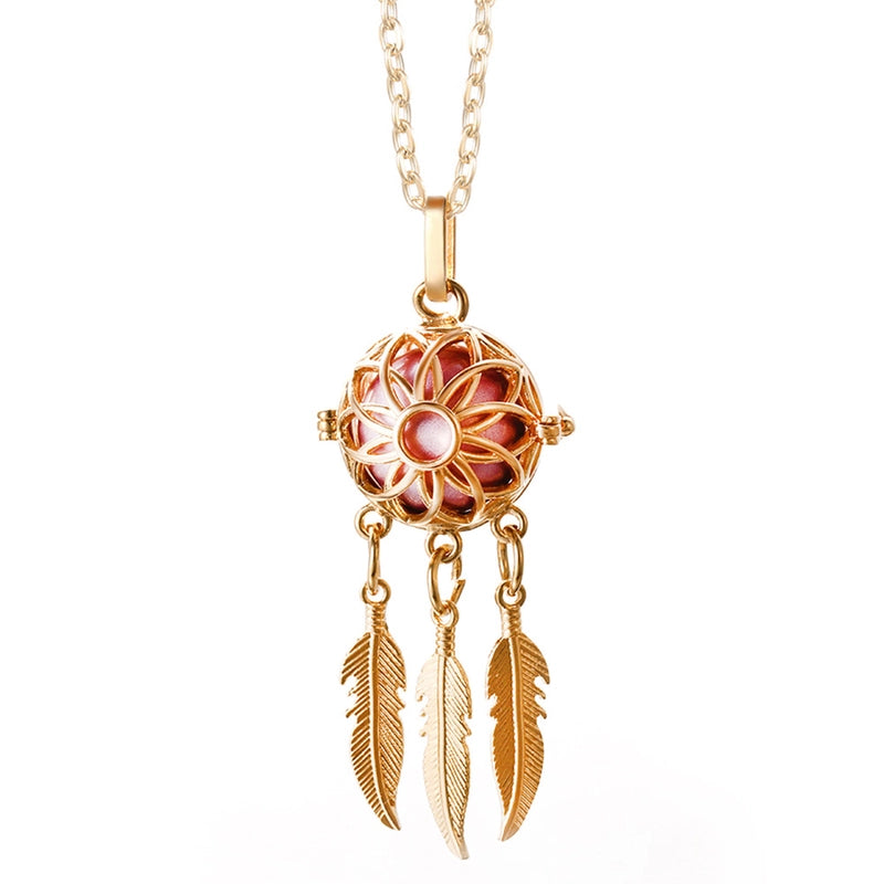 Mexican Bell Feather Tassel Necklace Music Ball Women Aromatherapy Essential Oil Diffuser Exquisite Ornament