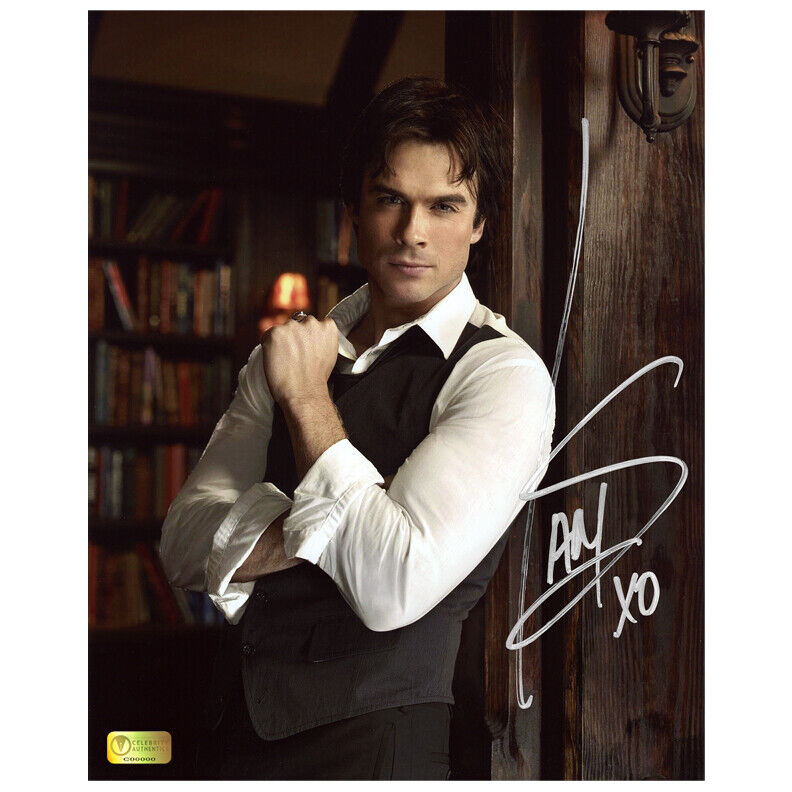 Ian Somerhalder Autographed The Vampire Diaries Damon Library 8x10 Photo Poster painting