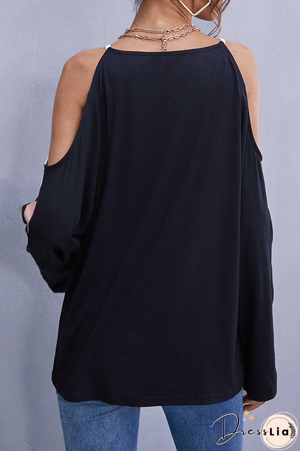 Casual Patchwork Hollowed Out  Contrast O Neck Tops