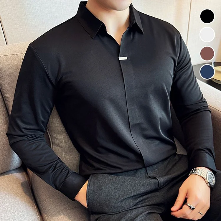 Herren Langarmhemd mit knopflosem Revers