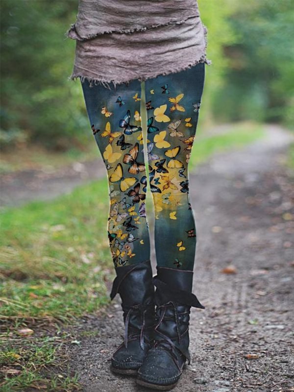 Casual butterfly print stretch pants