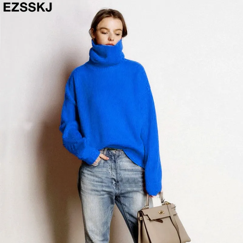 EZSSKJ Soft oversized Cashmere Sweaters Women 2021 puff sleeve Winter sweater Pullovers Loose Female  Warm Basic sweater Jumper