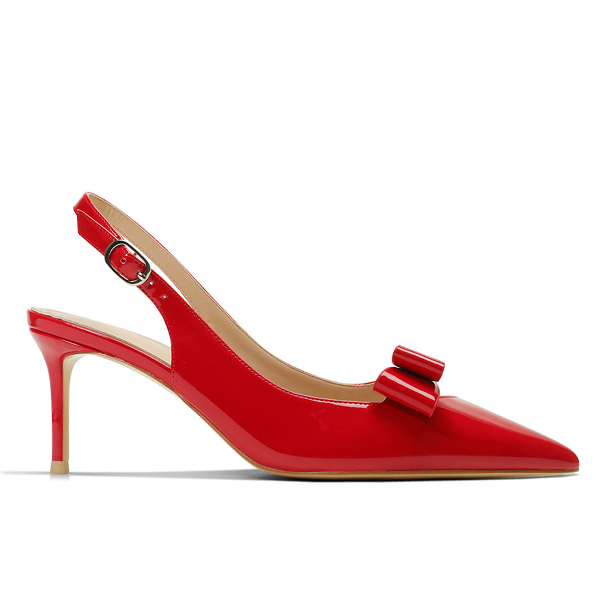 65mm Women's pointed Toe Kitten Heel Slingback Pumps Patent Shoes-MERUMOTE