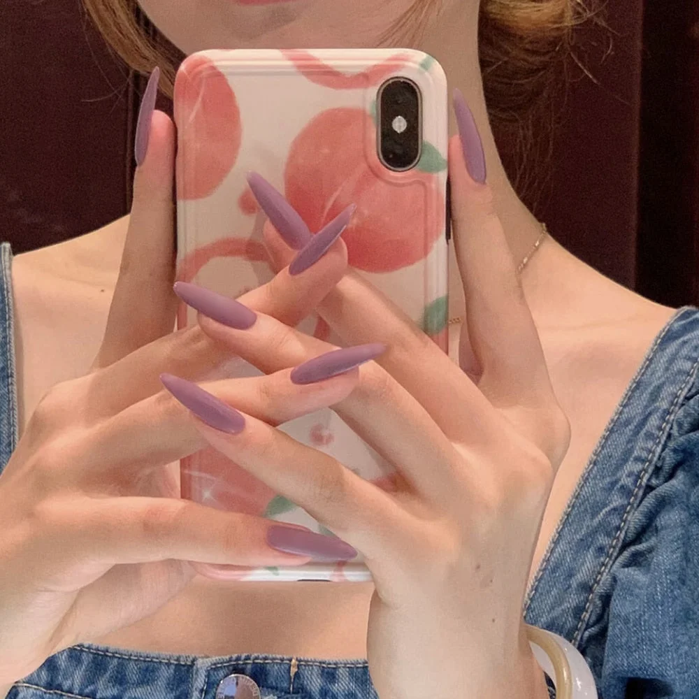 24pcs/box matte False Nail Tips With Glue pink color long Ballerina Nails detachable  Press on Nails Art Fake nails Stickers TY-Nail Inspo