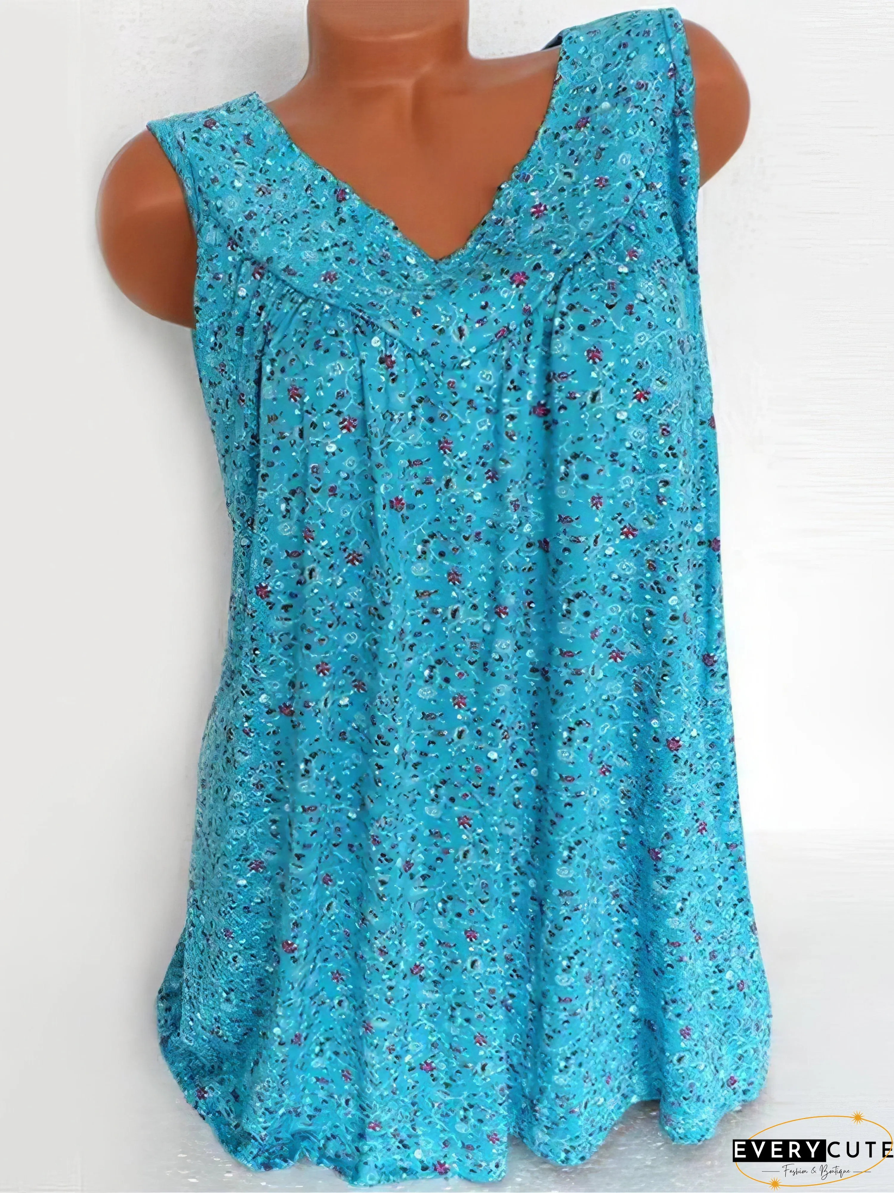 Floral Print V-neck Sleeveless Vest