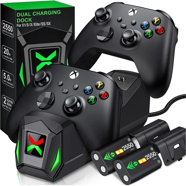 Dinofire Xbox One Controller Charger Station with 2x2550mAh Rechargeable Battery Packs for Xbox One/Series X|S Controller