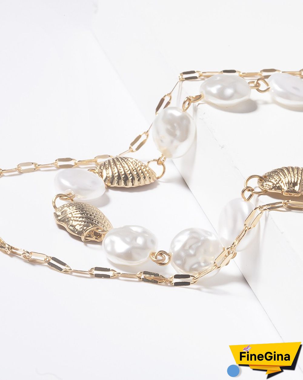 2PCS Shell & Faux Pearl Chain Necklace