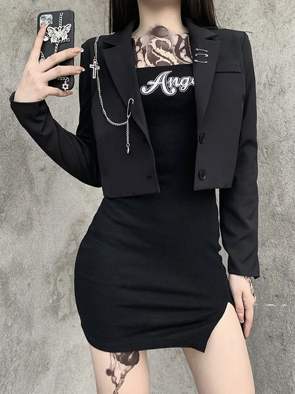 Women's Gothic Jacket Black Gothic Polyester Top Retro Costumes Novameme