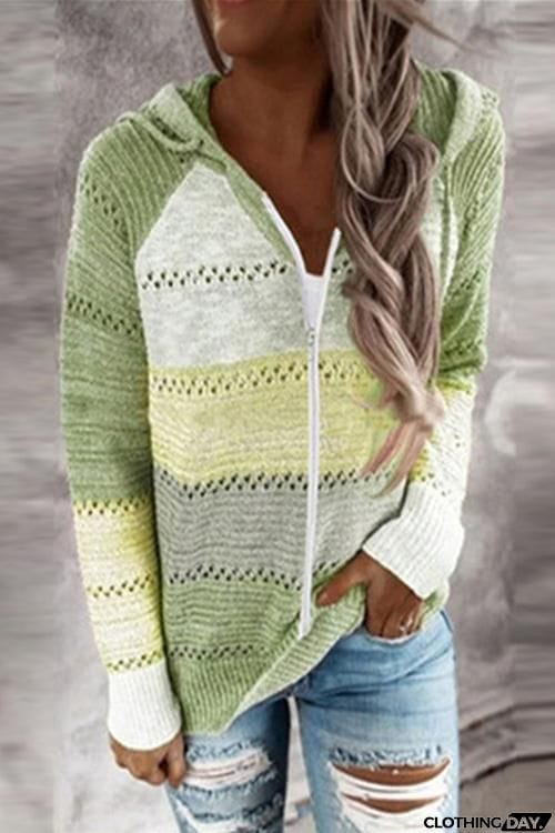 Gradient Zipper Hoodie Cardigan