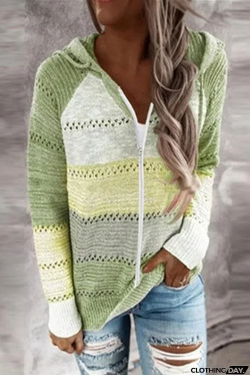 Gradient Zipper Hoodie Cardigan