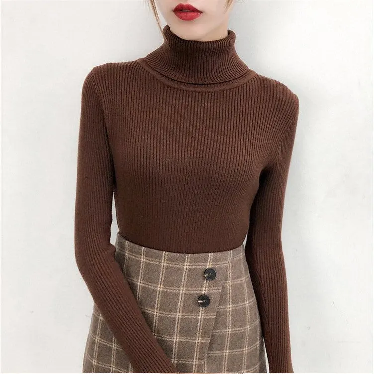Bonjean Autumn Winter Knitted Jumper Tops turtleneck Pullovers Casual Sweaters Women Shirt Long Sleeve Tight Sweater Girls