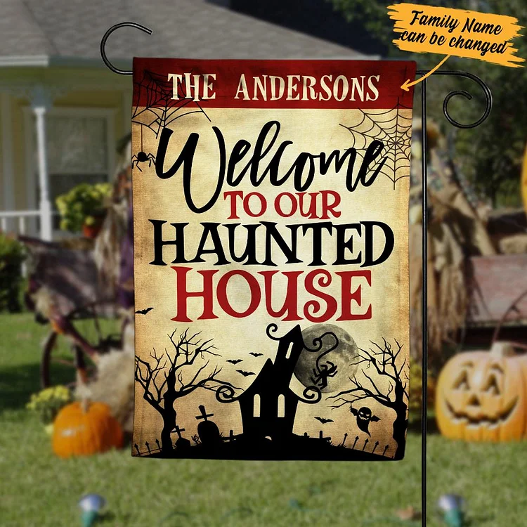 Personalized Halloween Garden Flag "Welcome to Our Haunted House"