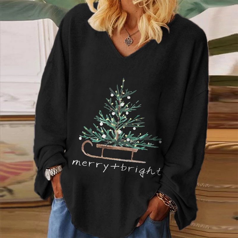 Merry Bright Tree Printed Loose Women's T-shirt