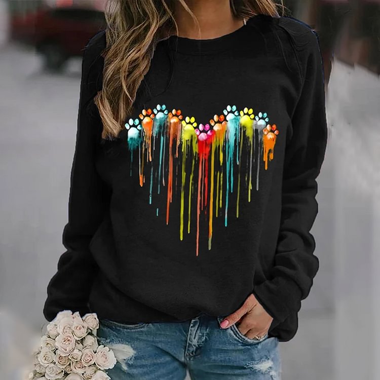 BrosWear Colorful Love Dog Paw Print Sweatshirt