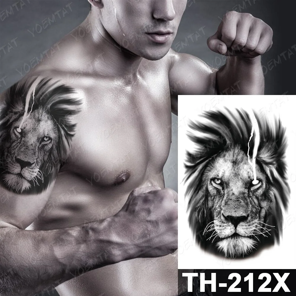 Waterproof Temporary Tattoo Wolf Lion Tiger Fierce Animal Clock Rose Owl terror Male Tatoo Body Glittering Art Woman fake tattoo