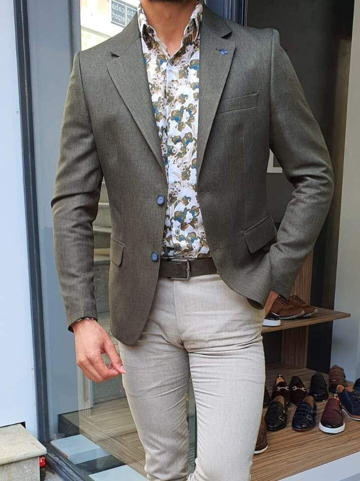 Perry Slim Fit Khaki Cotton Blazer
