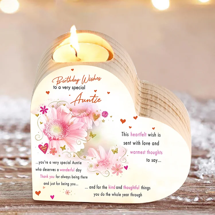 To My Auntie Birthday Flower Candlesticks-You're A Very Special Auntie-Heart Wooden Candle Holder