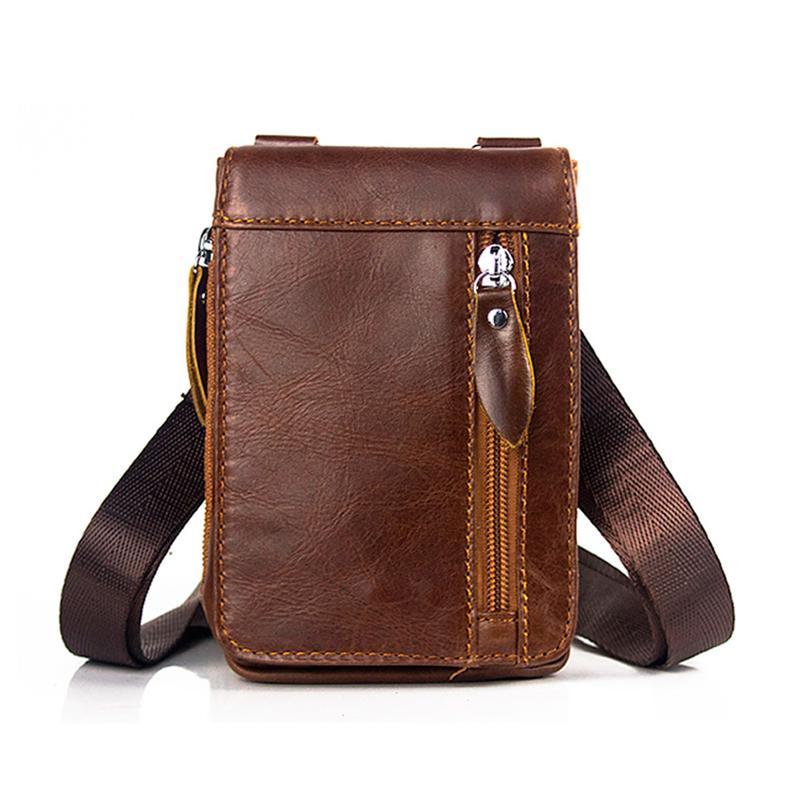 Mens Vintage Fashion Outdoor Mobile Phone Leather Waist Packs
