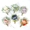 10PCS Wedding Catering Bridal Groom Guests Corsage Boutonniere Wrist Artificial Peony Flower Bouquets