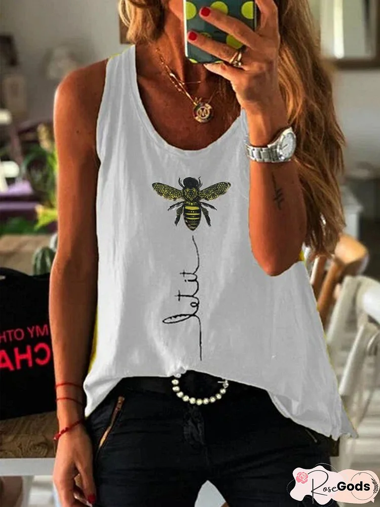 Graffiti Printed Casual Sleeveless V Neck Tank Top